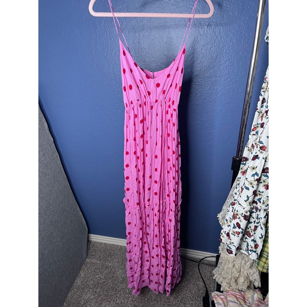 Anthropologie S/W/F Corisande Pink Red Polka Dot Strappy Maxi Dress Medium - Picture 2 of 5